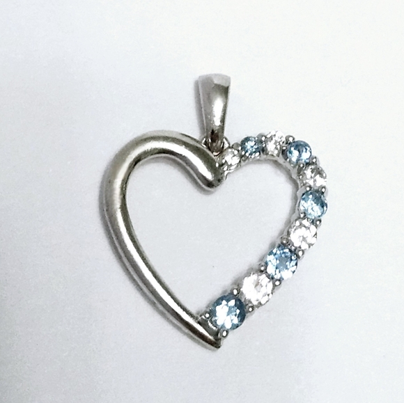 10KW Gold Blue Topaz Heart Pendant - Picture 3 of 10